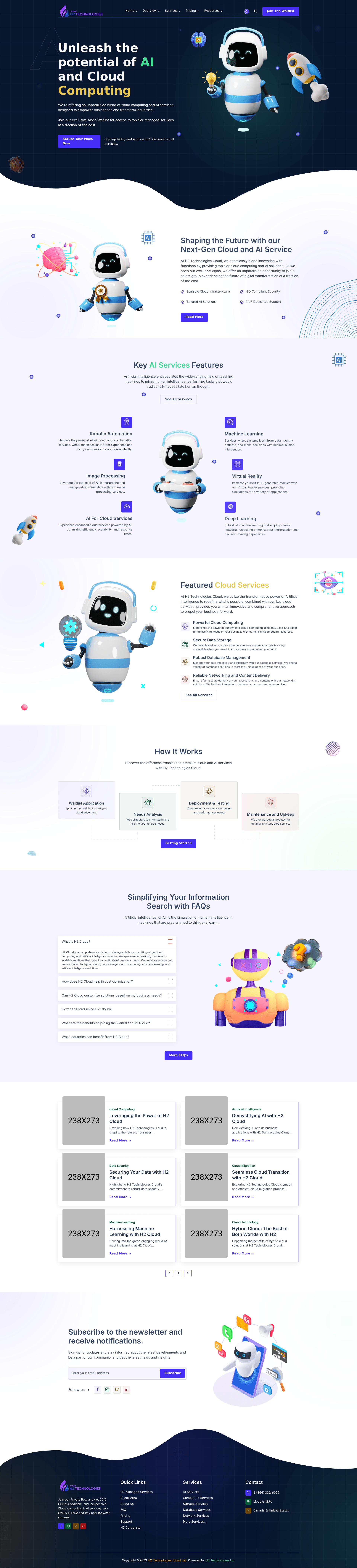 Screenshot of the H2Cloud Website